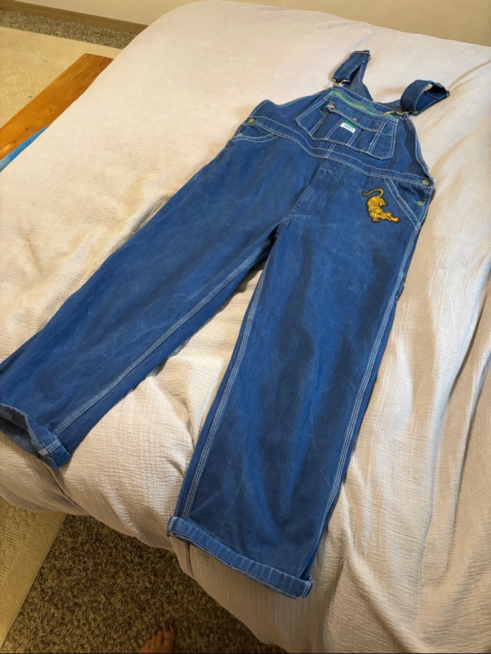 Women’s liberty Blue Denim Overalls with Embroidered Tiger